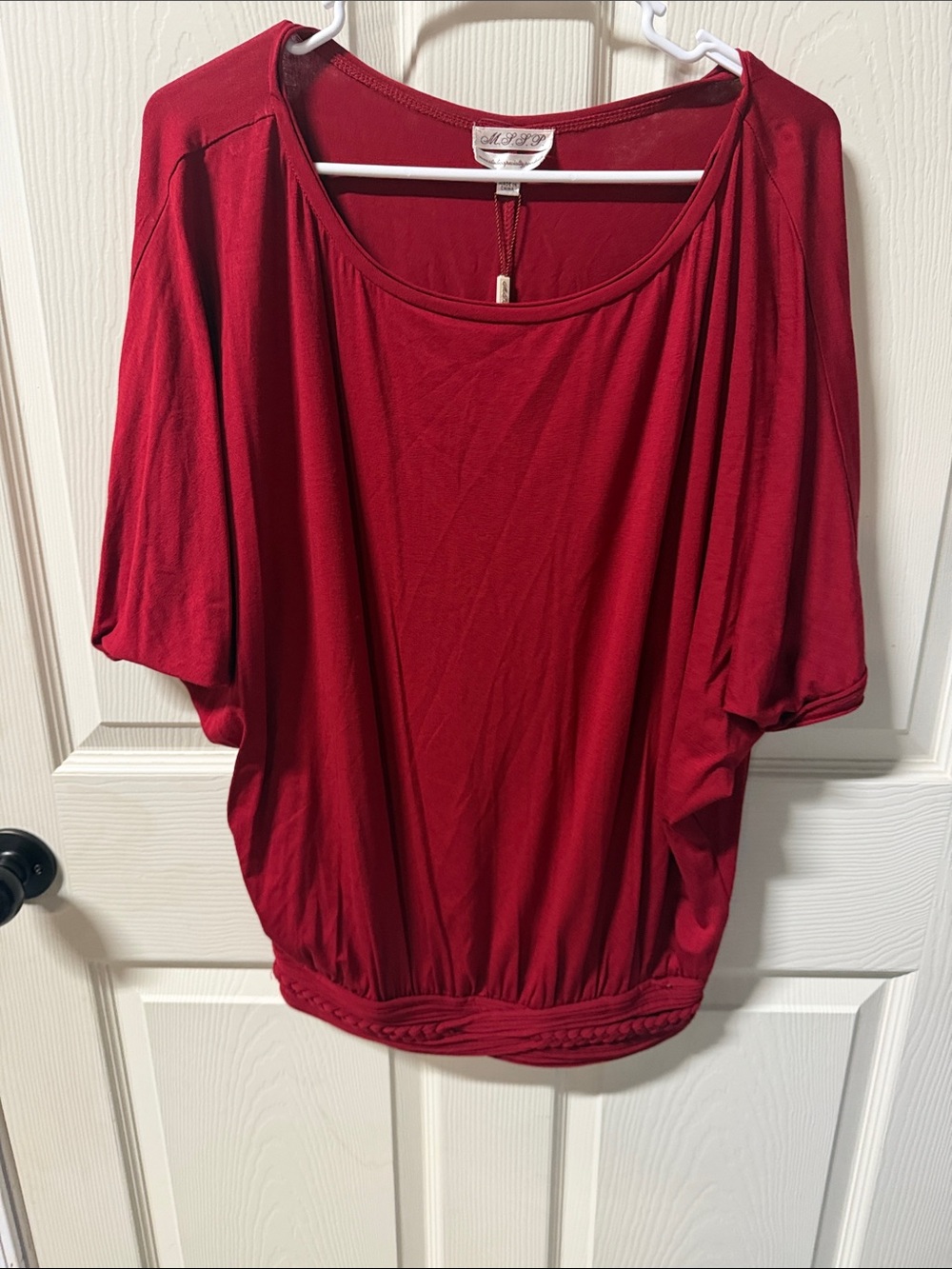 Mango Women's Red Scoop Neck Dolman Sleeve Blouse